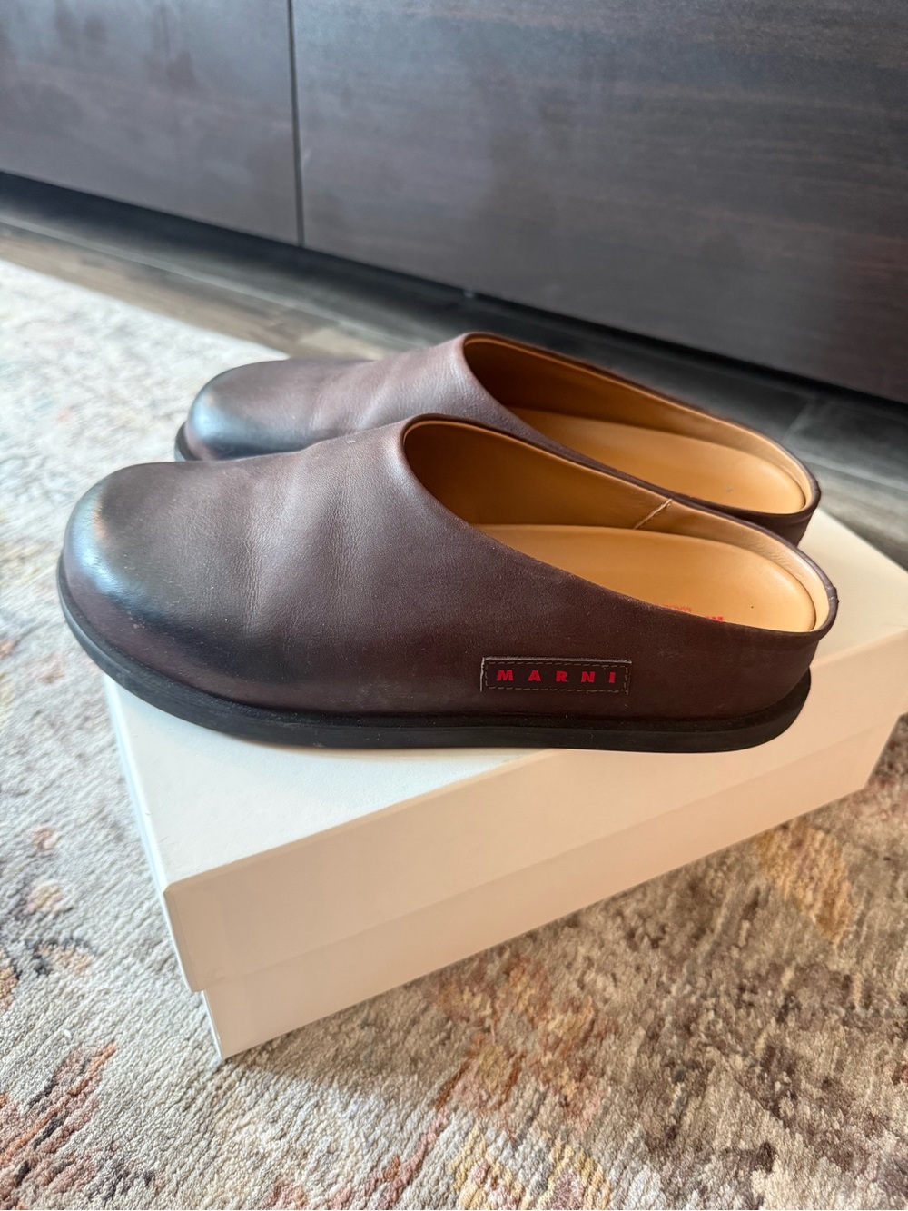 Marni Brown Leather Slip-On Clogs